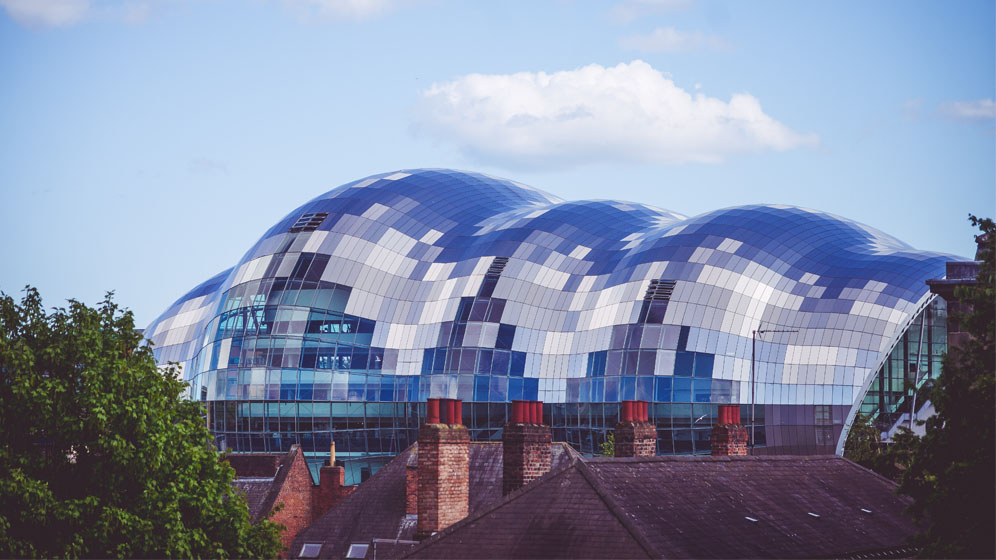The Sage Gateshead looms large above rooftops
